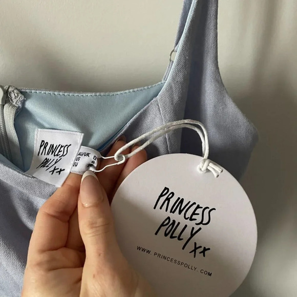 Princess Polly Cottage Hill Mini Wrap Dress Baby Blue Size 4 NWT - Picture 7 of 9